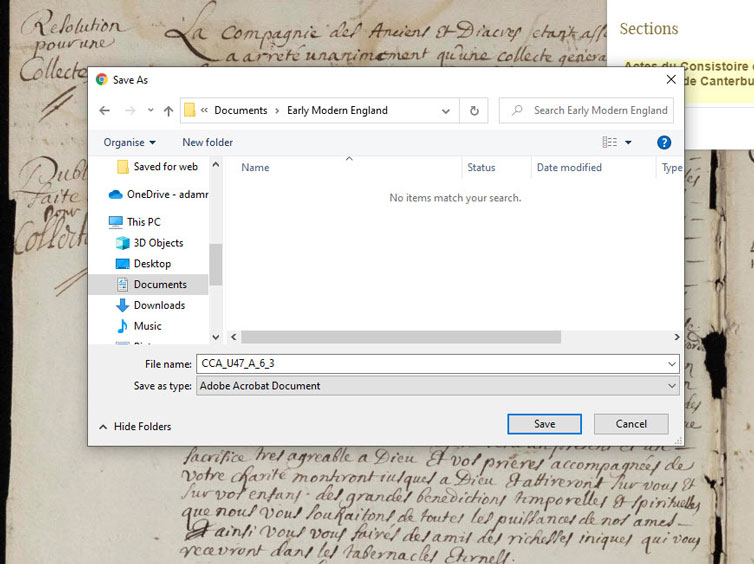File Explorer window suggesting location to save PDF download